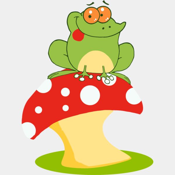 green frog sitting on toadstool red white Thumbnail