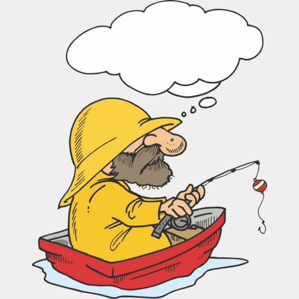 Fisherman in boat thoughtbubble Thumbnail